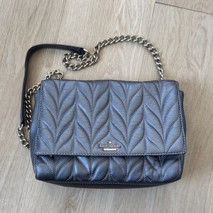 kate spade Metallic Gray Quilted Chain Crossbody Bag